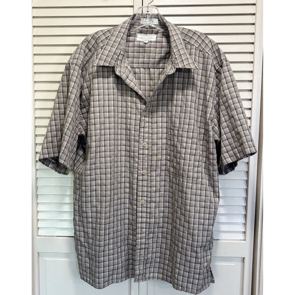 Eighty Eight Plaid Long Sleeve Button Down Size XL Pockets Tan/Gray